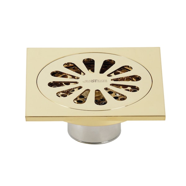 BSF4161PB Watercourse Sunburst 4" Square Grid Shower Drain, Brass